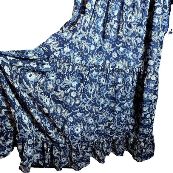 Bila 77 long-sleeve maxi dress with a blue floral Lined V-neckline Sz L Summer - Picture 4 of 10